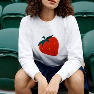 Wimbledon White Sweatshirt with Red Strawberry Graphic